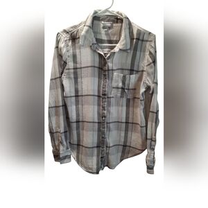 Aerie Womans Shirt XS Gray Plaid Button Down Flannel Casual
